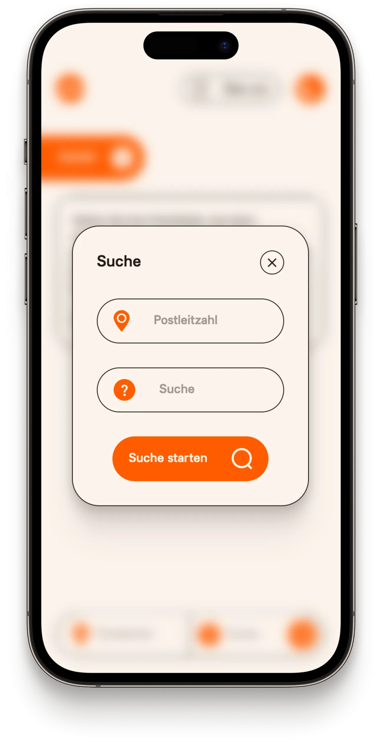 Grafik eines Smartphones. Die Suche ist auf der Webseite von mimaps ist geöffnet. Zwei Suchfelder für die Eingabe und ein Button für die Suche.