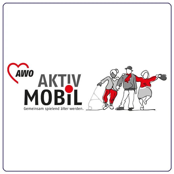 Wort-Bild-Marke: AWO AktivMobil  - Gemeinsam spielend älter werden.