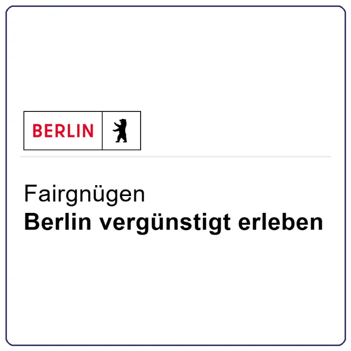 Wort-Bild-Marke von Berlin. Darunter steht: Fairgnügen - Berlin vergünstigt erleben